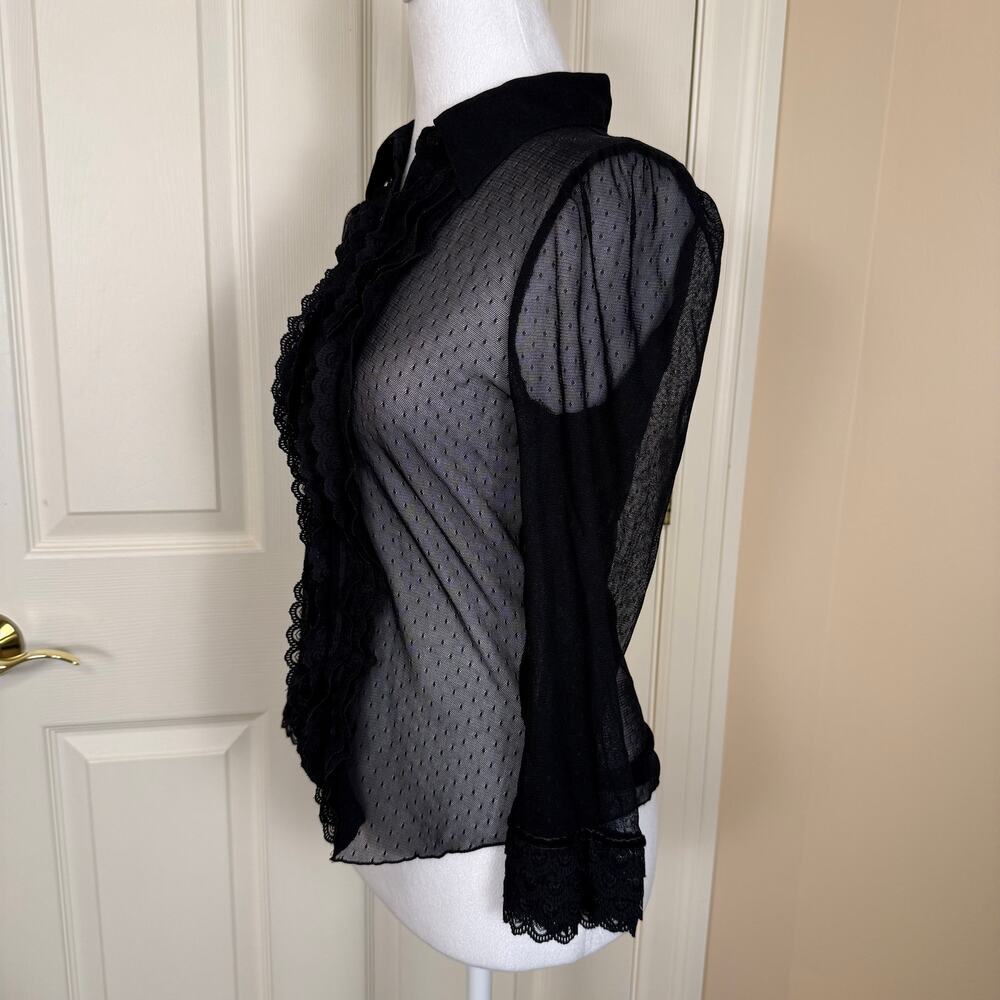Vintage Y2K Guess Jeans Black Mesh Button Down Top Whimsigoth Goth Medium EUC - Picture 5 of 7